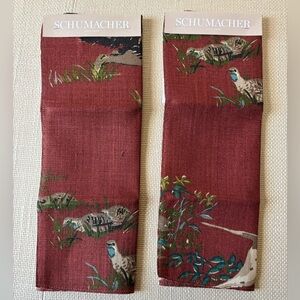 Two Schumacher Red Fabric Swatches “Pointers” in Burgandy